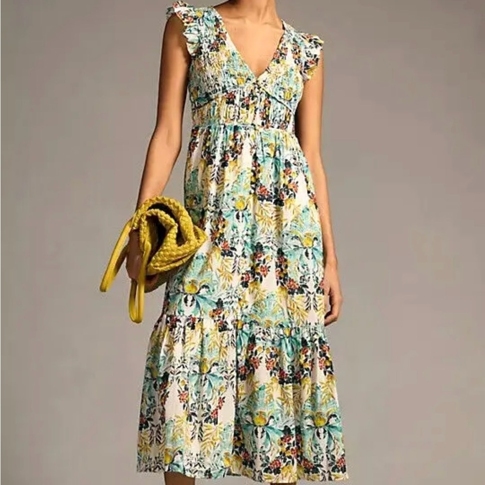 NWT Anthropologie XL The Peregrine Midi Dress Chartreuse Floral